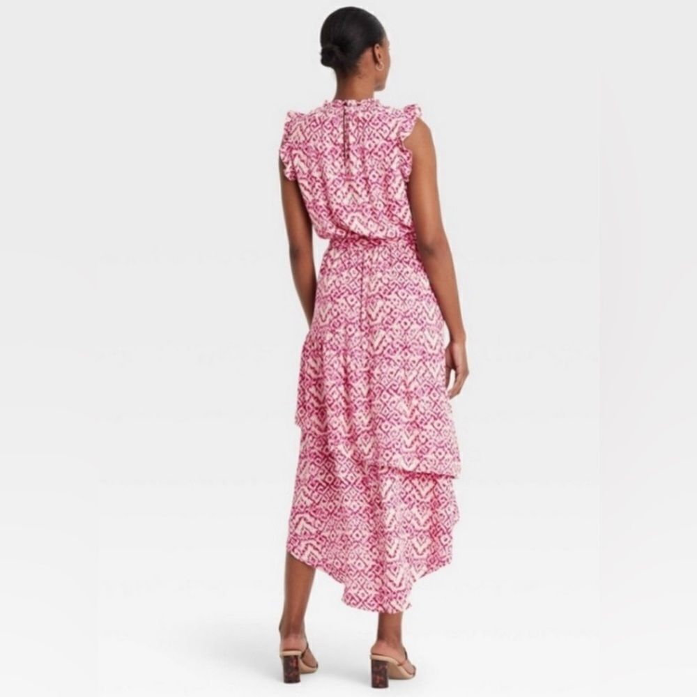 Who What Wear Pink Ikat Ruffle Sleeveless Dress. Size XS - Picture 2 of 8